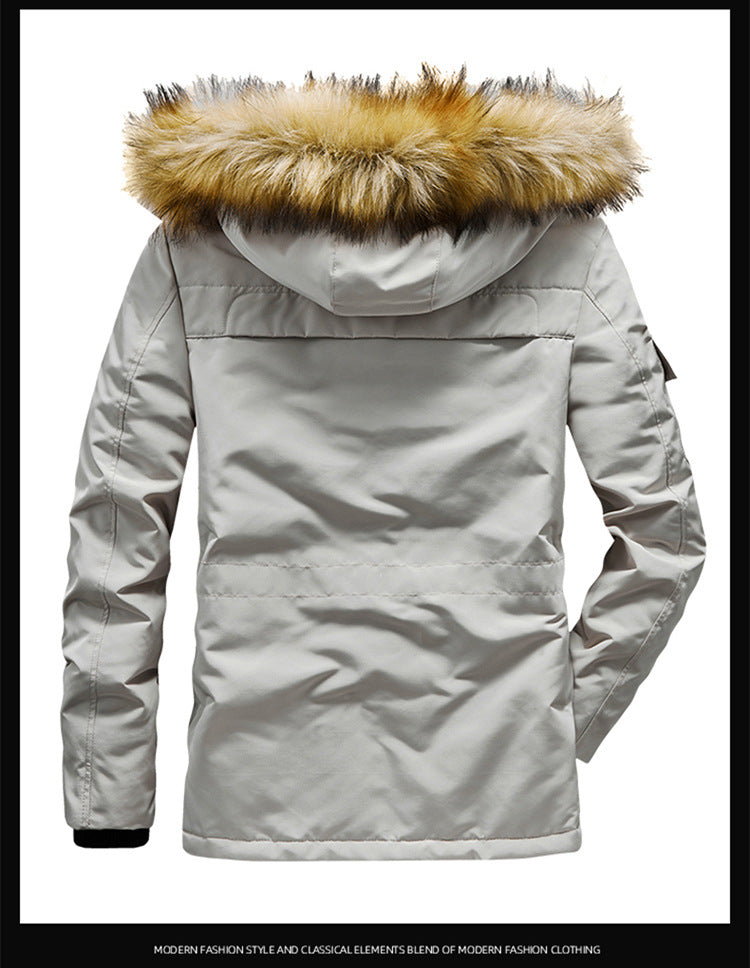 Men's Versatile Camouflage Fleece-Lined Military Jacket with Fur Hood & Multi Pockets