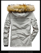 Men's Versatile Camouflage Fleece-Lined Military Jacket with Fur Hood & Multi Pockets