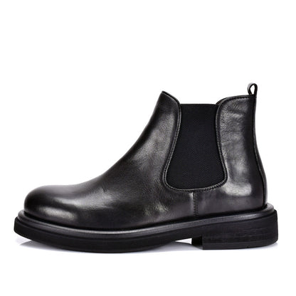 TELUOLU Men's Chelsea Boots | Genuine Leather High-Top Chukka Boots | British Retro Chunky Heel Ankle Boots | T93703