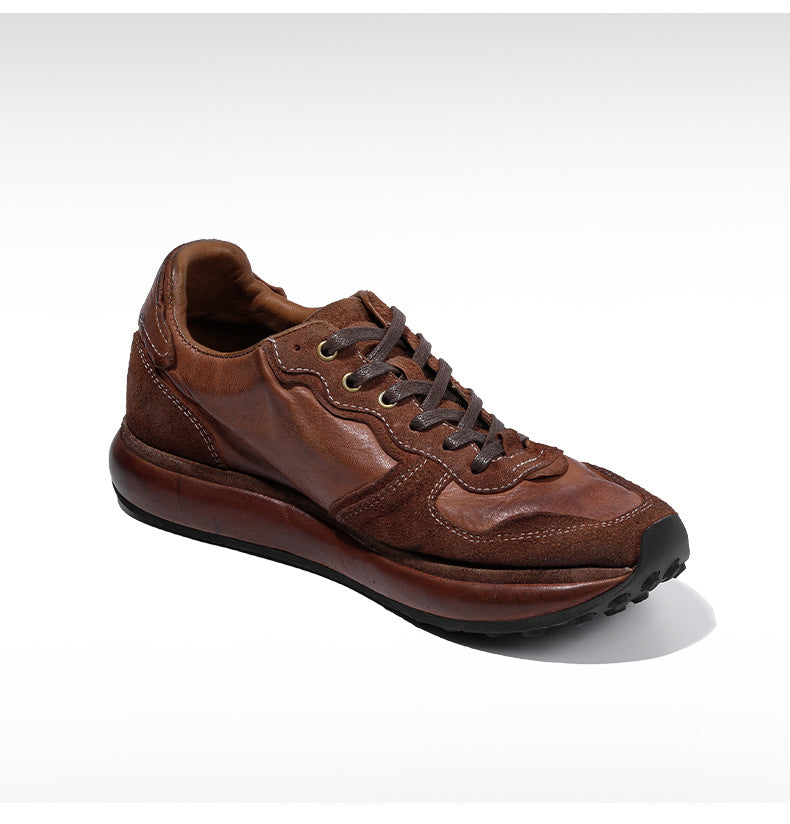 BRIGHT FEATHER Italian Handmade Men's Horsehide Derby Shoes | Vintage Distressed Thick Sole Genuine Leather Trainers