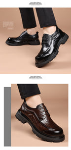 Men's Premium Full-Grain Leather Business Shoes | Thick Sole Oxfords with Breathable Pigskin Lining | Light Luxury Formal Footwear | 77027