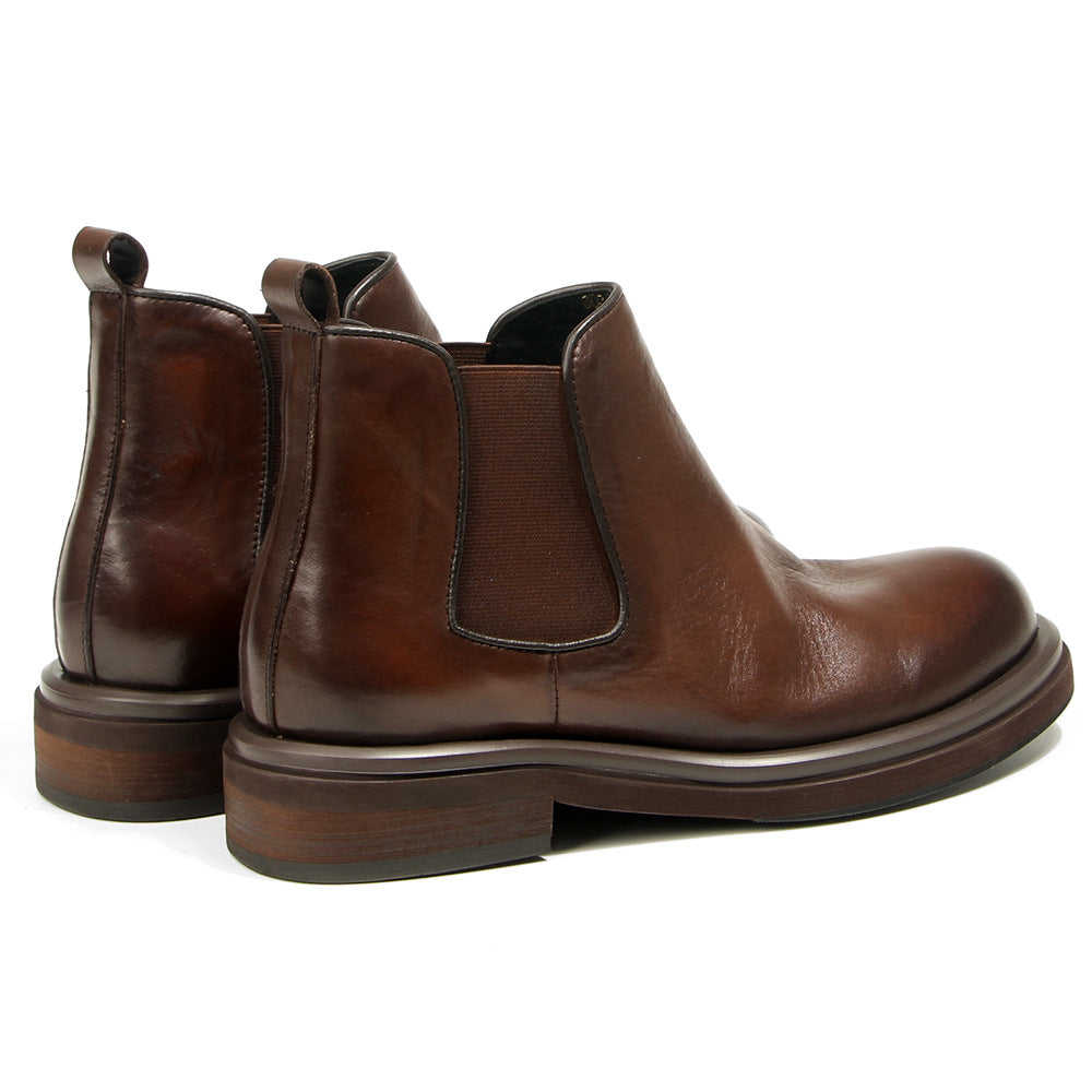 TELUOLU Men's Chelsea Boots | Premium Leather High-Top Boots | Chunky Sole British Retro Ankle Boots | 603-1
