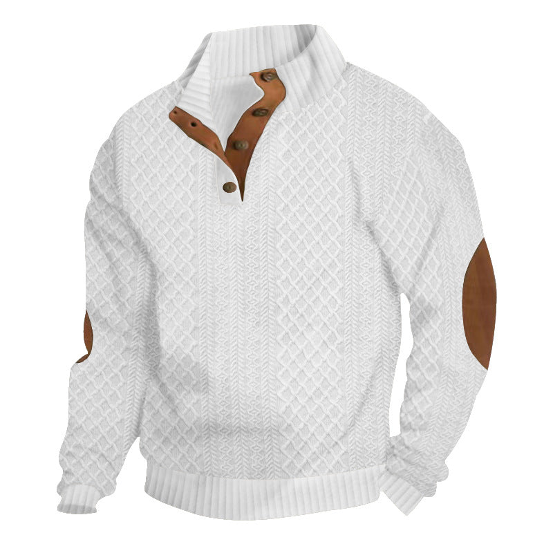 Men's Stand Collar Jacquard Knit Sweater Lightweight Long Sleeve Casual Pullover for Spring & Autumn | DF-4