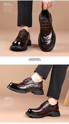 Men's Premium Full-Grain Leather Business Shoes | Thick Sole Oxfords with Breathable Pigskin Lining | Light Luxury Formal Footwear | 77027