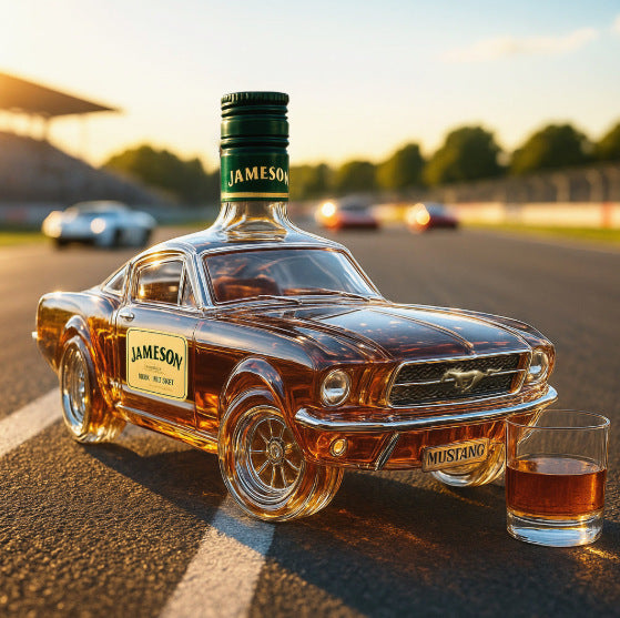 Police Car Mustang Whiskey Bottle Creative Vehicle-Shaped Glass Decanter 350ml Novelty Liquor Container for Home Bar & Gifts