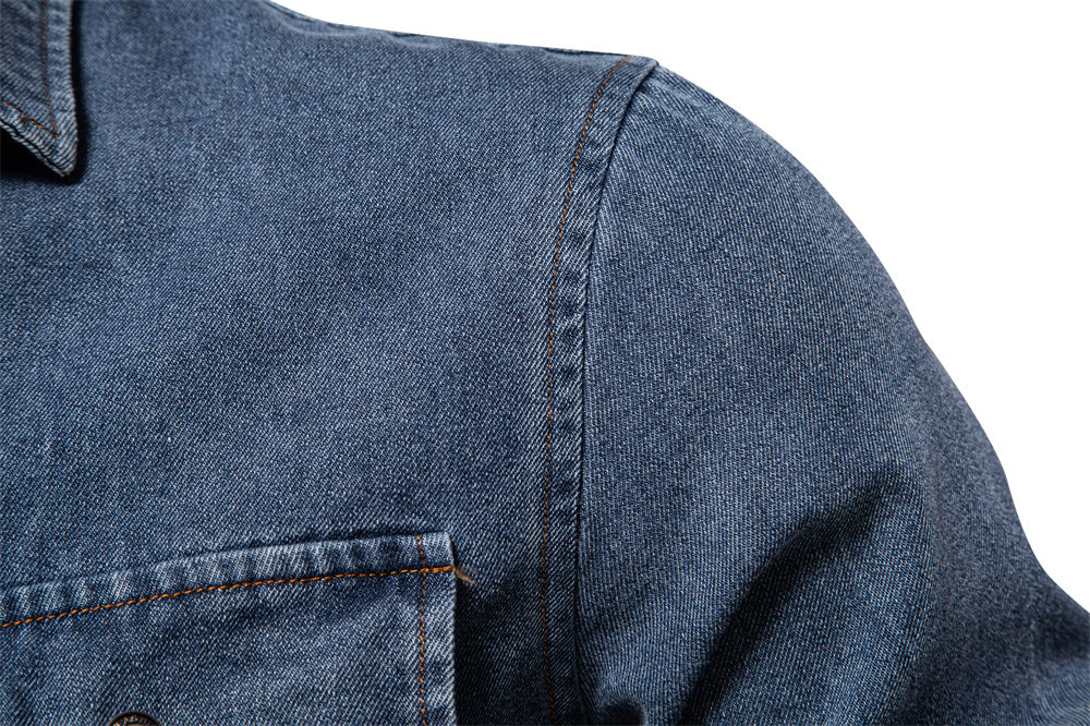 Men’s Washed Denim Shirt – Long Sleeve 100% Cotton Casual Button-Up Top | 6025