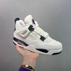 AJ4 Suede Grey High-Top Basketball Sneakers Unisex Cushioned Retro Trainers with Glow Sole & Toon Design