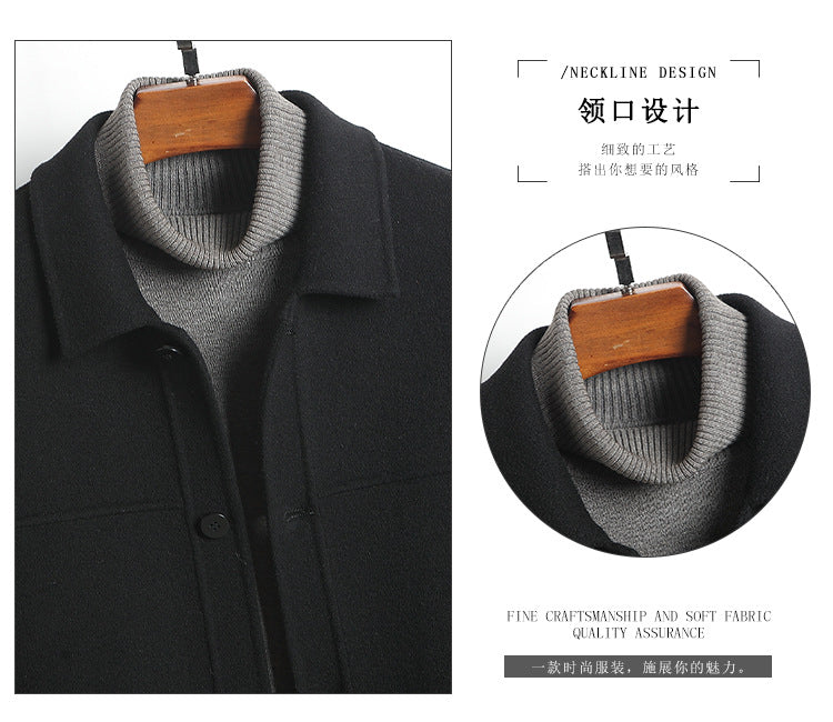 100% Wool Double-Faced Short Coat | Men’s Premium Tailored Overcoat | Warm Business Casual Outerwear | 86703