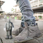 AJ4 Suede Grey High-Top Basketball Sneakers Unisex Cushioned Retro Trainers with Glow Sole & Toon Design