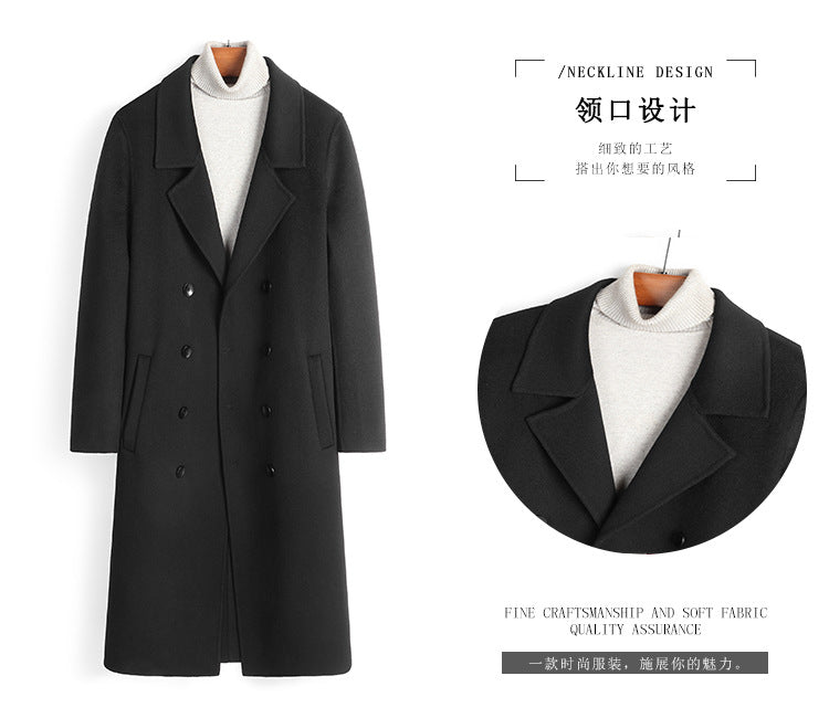 100% Wool Double-Faced Long Overcoat | Men’s Premium Knee-Length Wool Coat | Tailored Business & Casual Outerwear | 86713