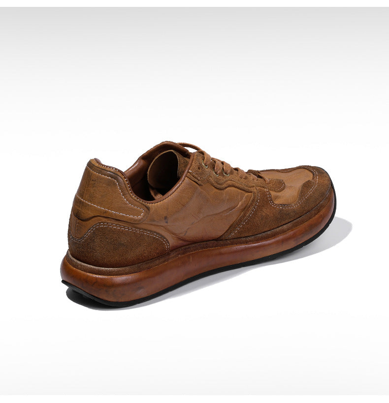 BRIGHT FEATHER Italian Handmade Men's Horsehide Derby Shoes | Vintage Distressed Thick Sole Genuine Leather Trainers