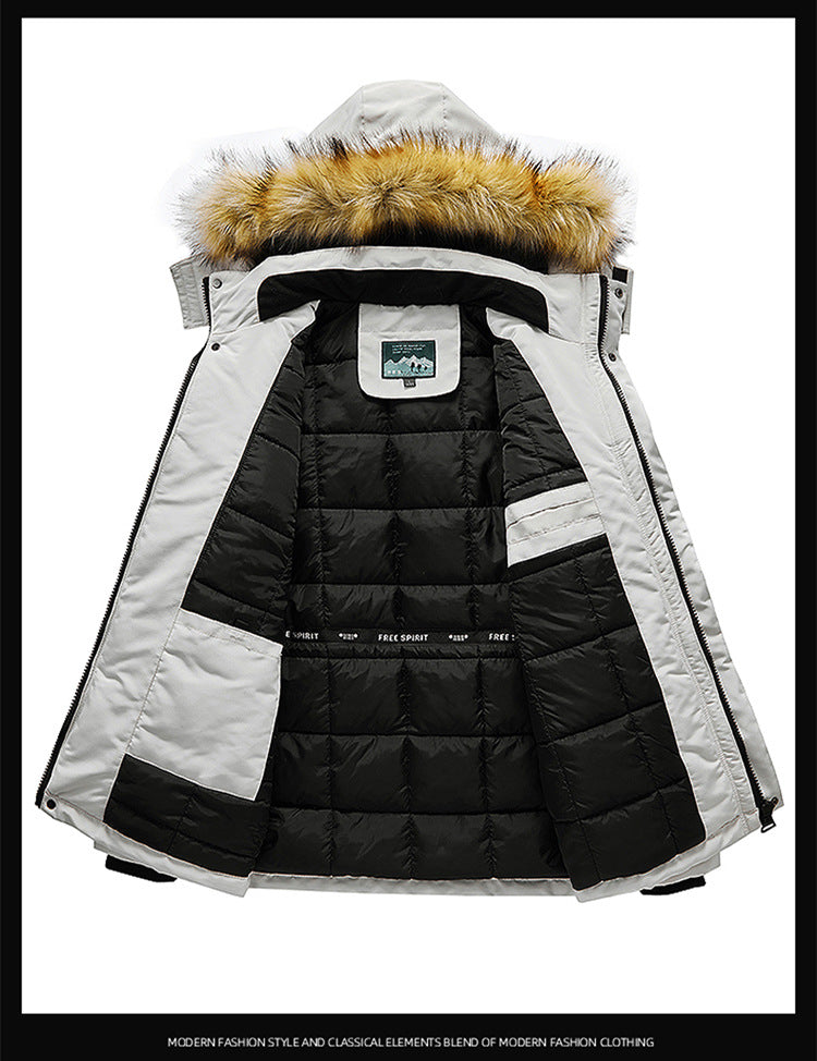 Men's Versatile Camouflage Fleece-Lined Military Jacket with Fur Hood & Multi Pockets