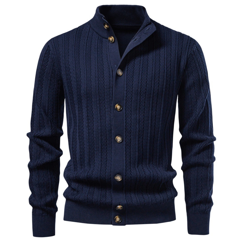 Men's Cotton Knit Cardigan | 2026 Winter Business Casual Button-Up Sweater | Stand Collar Warm Outerwear | SW255