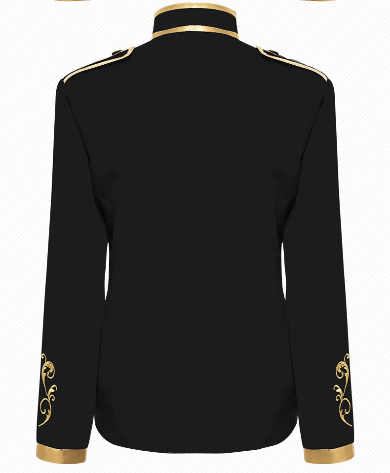 Medieval Royal Prince Jacket | Gold Embroidered Stand Collar Coat | Halloween Noble Cosplay Costume for Men & Women