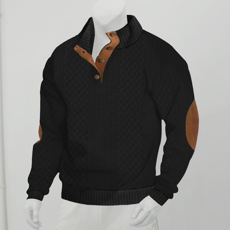 Men's Stand Collar Jacquard Knit Sweater Lightweight Long Sleeve Casual Pullover for Spring & Autumn | DF-4