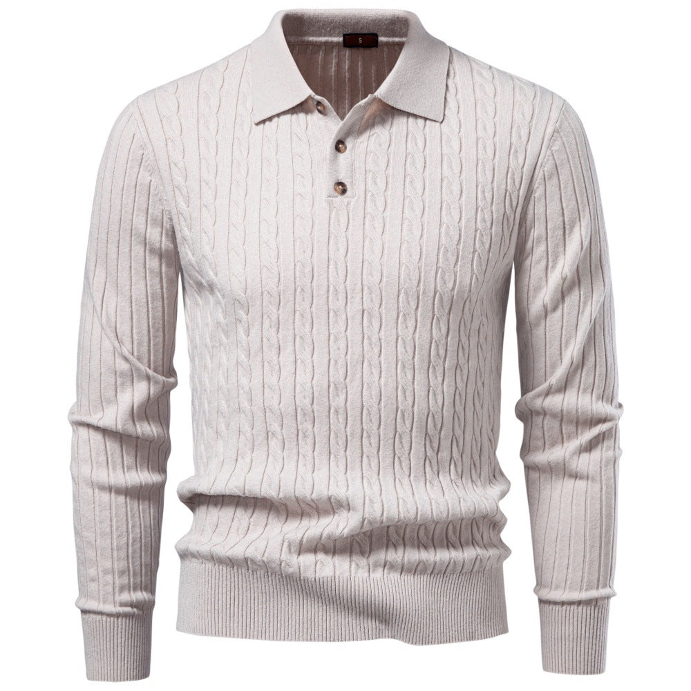 Men's Long Sleeve Knit Polo Sweater | 2026 Winter Business Casual Ribbed Pullover | Soft Warm Turtleneck Knitwear | YR8801