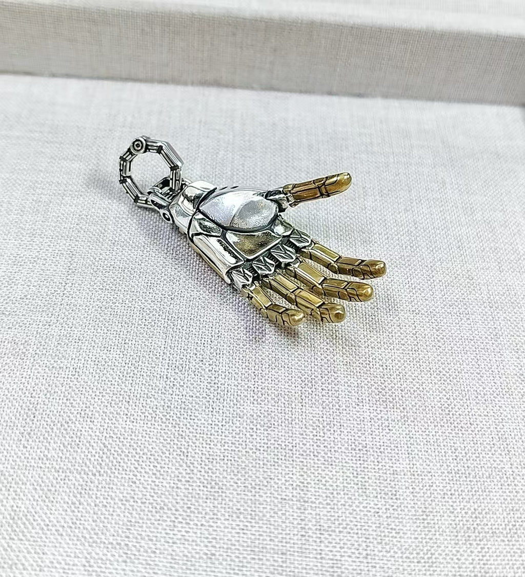 Steampunk Mechanical Hand Pendant Necklace Vintage Industrial Men's Jewelry | Retro Copper & Silver Statement Accessory