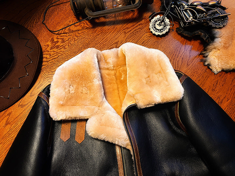 B3 Original Shearling Aviator Jacket | Men's Genuine Sheepskin Leather Bomber | Warm Fur-Lined Motorcycle Coat