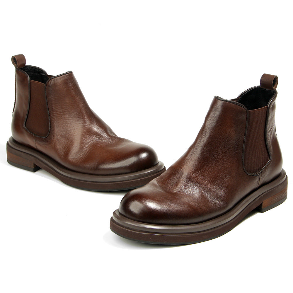 TELUOLU Men's Chelsea Boots | Premium Leather High-Top Boots | Chunky Sole British Retro Ankle Boots | 603-1