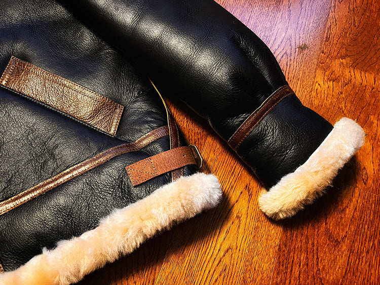 B3 Original Shearling Aviator Jacket | Men's Genuine Sheepskin Leather Bomber | Warm Fur-Lined Motorcycle Coat