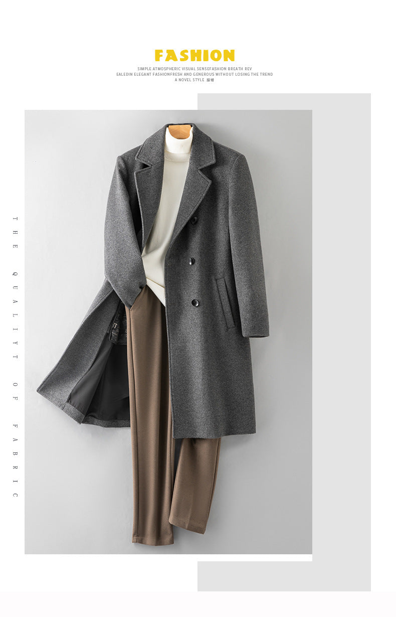 Men's 100% Wool Coat with Removable Down Inner Lining | Thick Warm Winter Overcoat with Horn Buttons | Padded Shoulder Wool Jacket | 86748