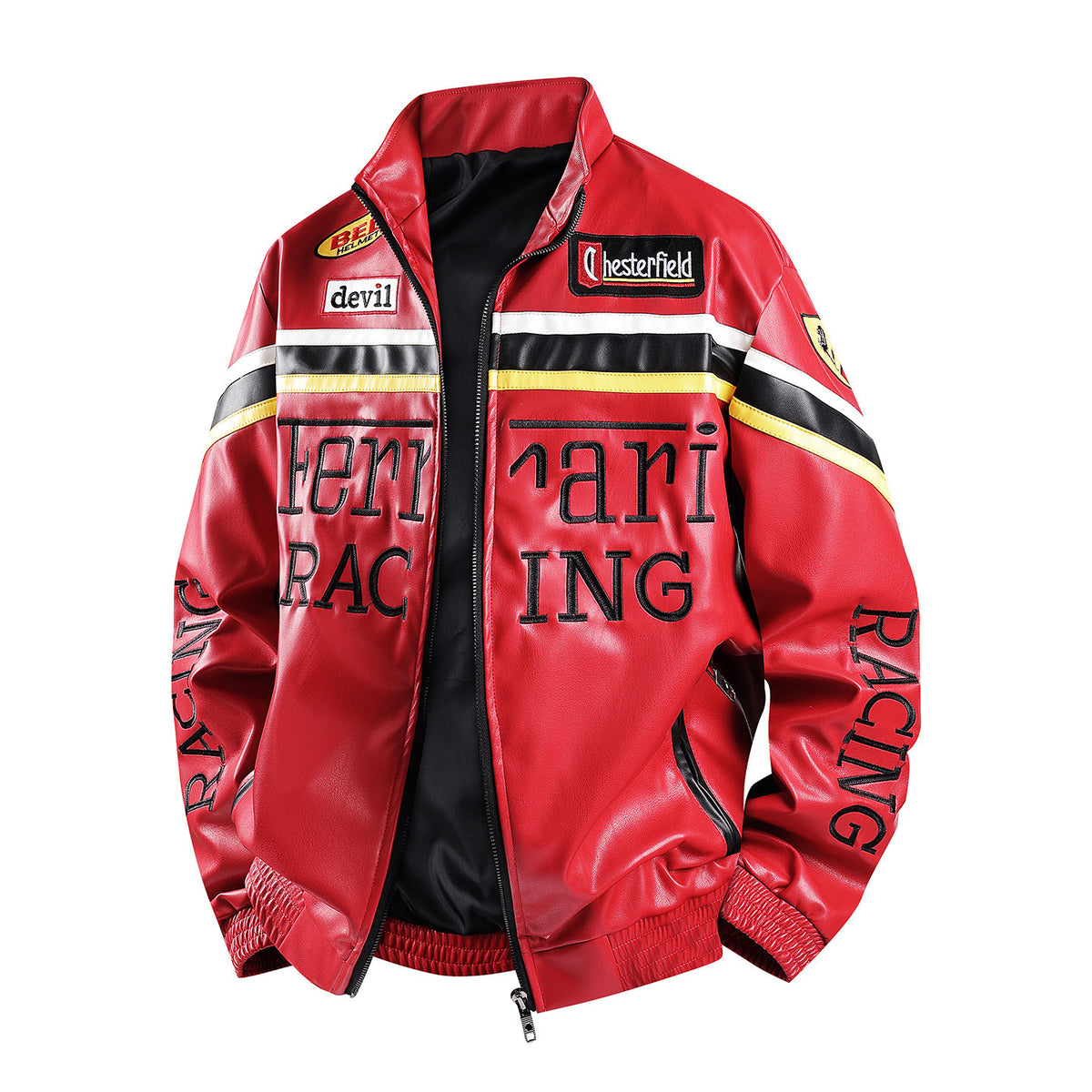 F1 Heavy Embroidery PU Leather Jacket | Unisex Fleece-Lined Racing Coat | Waterproof Windproof Streetwear | 9898