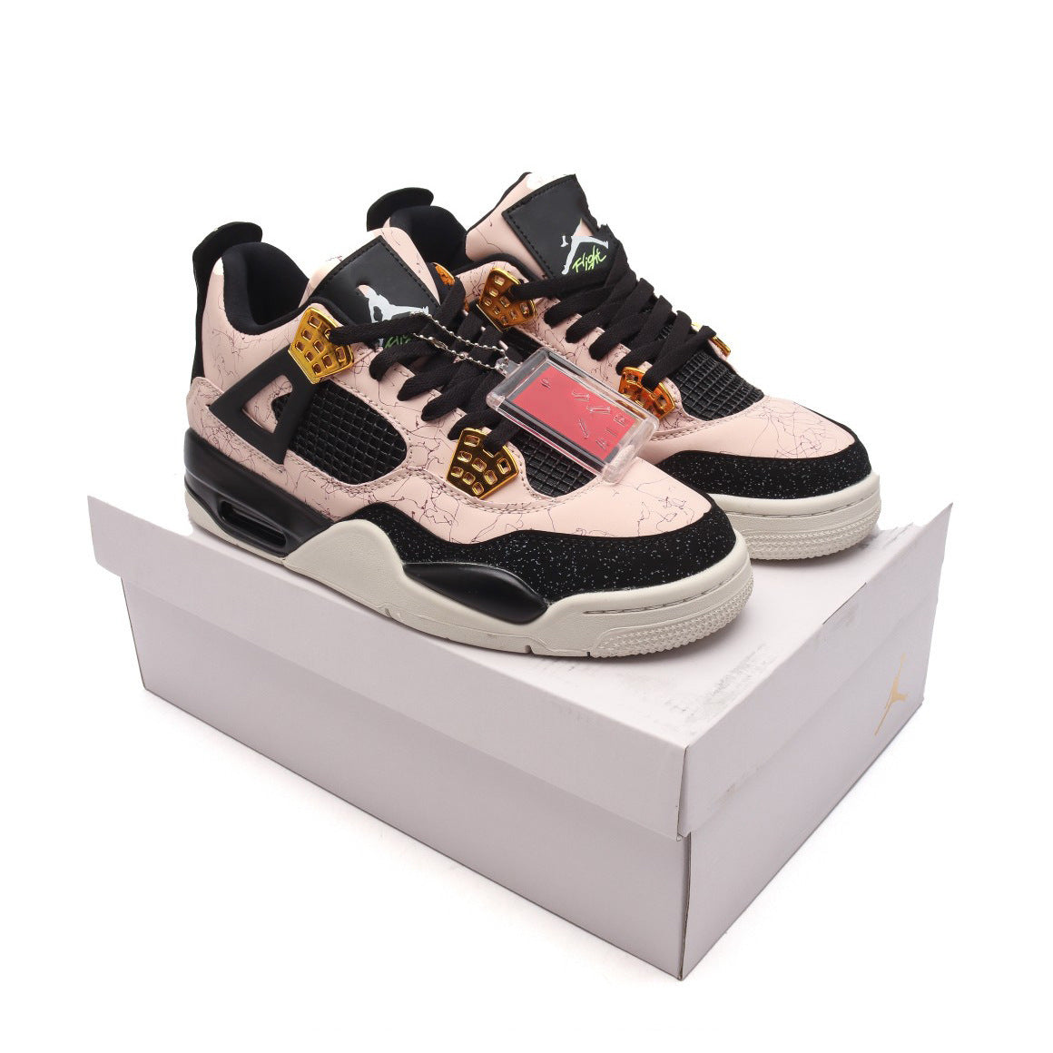 AJ4 Suede Grey High-Top Basketball Sneakers Unisex Cushioned Retro Trainers with Glow Sole & Toon Design
