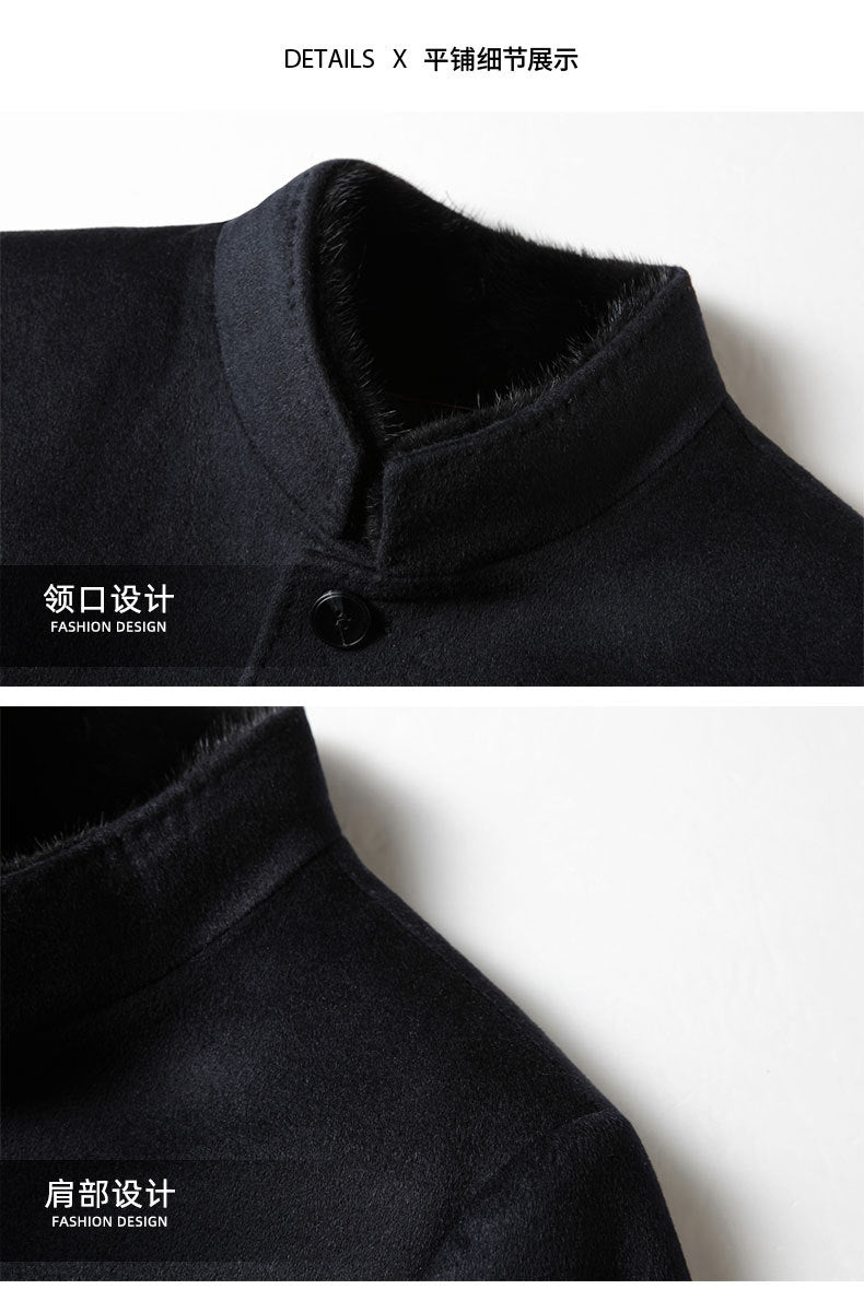 Benji Men's Wool Blend Overcoat with Detachable Rabbit Fur Lining | Winter Business Casual Topcoat for Men | Thick Mid-Length Wool Jacket| SDN682