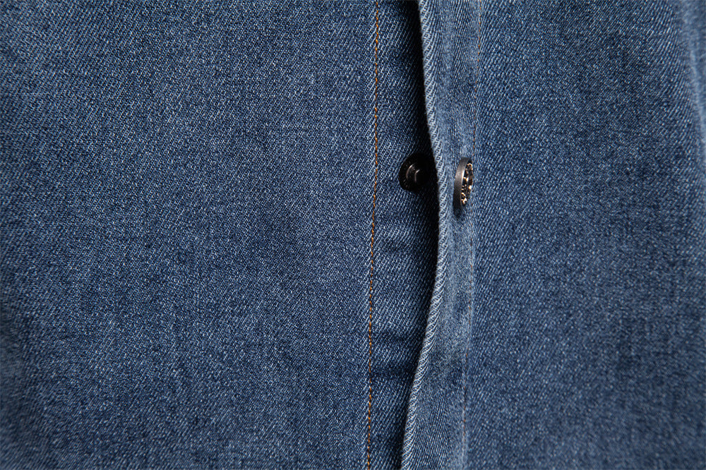 Men’s Washed Denim Shirt – Long Sleeve 100% Cotton Casual Button-Up Top | 6025