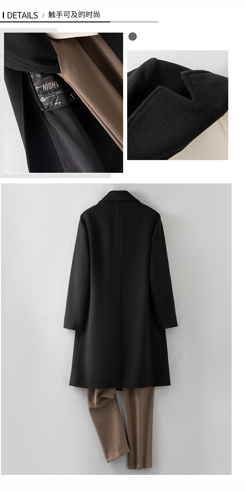 Men's 100% Wool Coat with Removable Down Inner Lining | Thick Warm Winter Overcoat with Horn Buttons | Padded Shoulder Wool Jacket | 86748