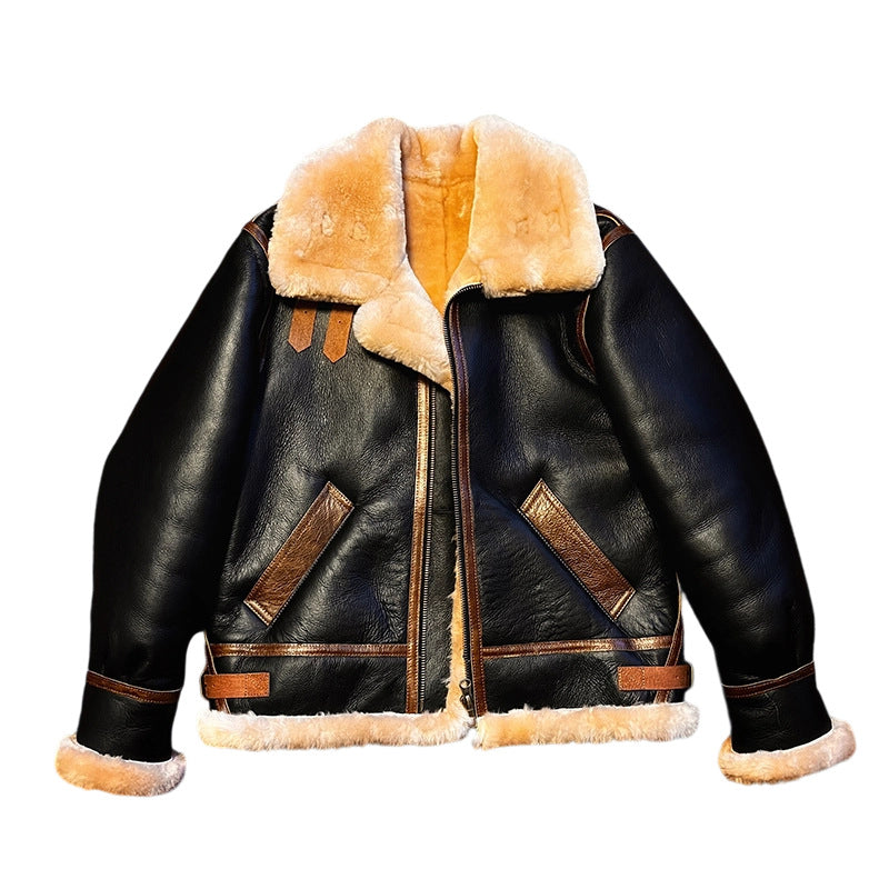 B3 Original Shearling Aviator Jacket | Men's Genuine Sheepskin Leather Bomber | Warm Fur-Lined Motorcycle Coat
