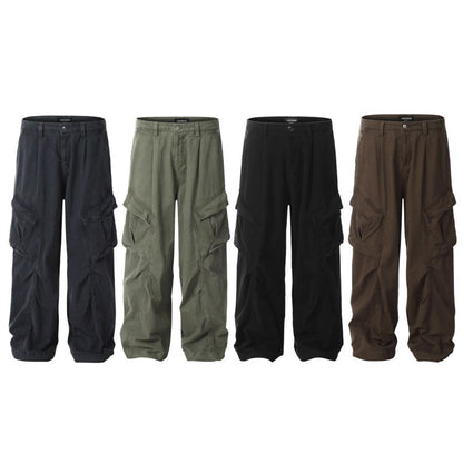 11KN Men's & Women's Cargo Pants | American Retro High-Street Wide-Leg Joggers | Multi-Pocket Loose Fit Trousers | KJ6282