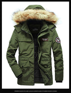 Men's Versatile Camouflage Fleece-Lined Military Jacket with Fur Hood & Multi Pockets