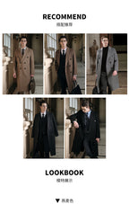 Gents Trench coat Premium Wool-Cotton Blend Peacoat Double-Breasted Mid-Length Overcoat Casual Oversized Lapel Coat