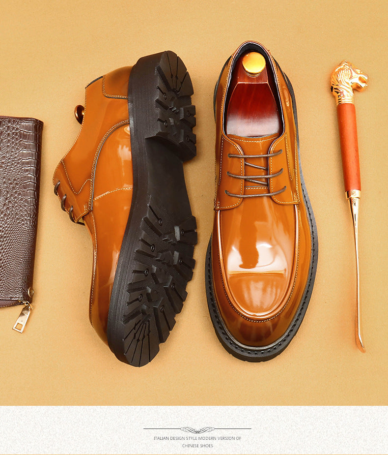 Farvarwo Men's Genuine Leather Derby Shoes | Thick Sole Business Oxfords with Height Boost | Formal Casual Round Toe Footwear | 23552