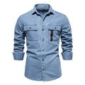 Men’s Washed Denim Shirt – Long Sleeve 100% Cotton Casual Button-Up Top | 6025