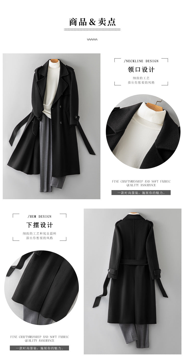2026 New 100% Wool Double-Faced Long Coat | Men's Handcrafted Overcoat with Belt | Premium Knee-Length Winter Outerwear | 86740