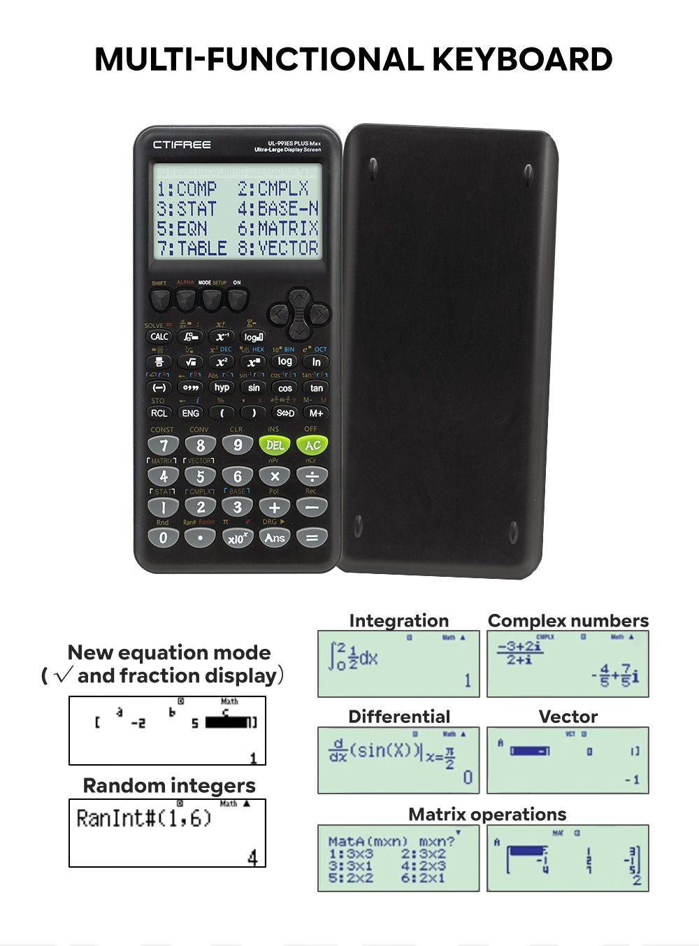 CTIFREE 991ES Plus 2nd Edition Scientific Calculator | 417 Functions for High School & University Exams | Dual Power Display