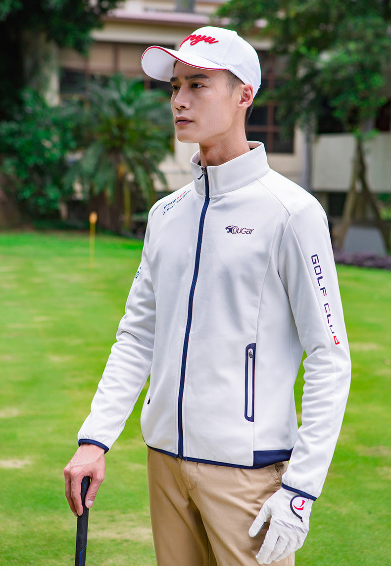 Men's Premium Long Sleeve Golf Jacket Winter Stand Collar Zipper Pullover Water & Wind Resistant Performance Layer