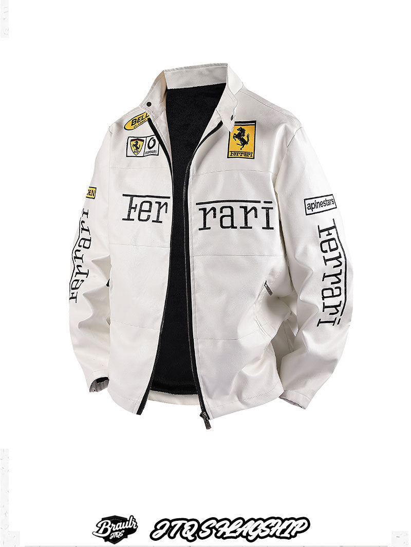 PU Leather Moto Jacket | F1 Racing Style Padded Biker Coat Waterproof Windproof Streetwear