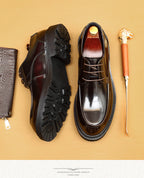 Farvarwo Men's Genuine Leather Derby Shoes | Thick Sole Business Oxfords with Height Boost | Formal Casual Round Toe Footwear | 23552