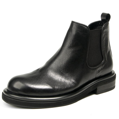 TELUOLU Men's Chelsea Boots | Premium Leather High-Top Boots | Chunky Sole British Retro Ankle Boots | 603-1