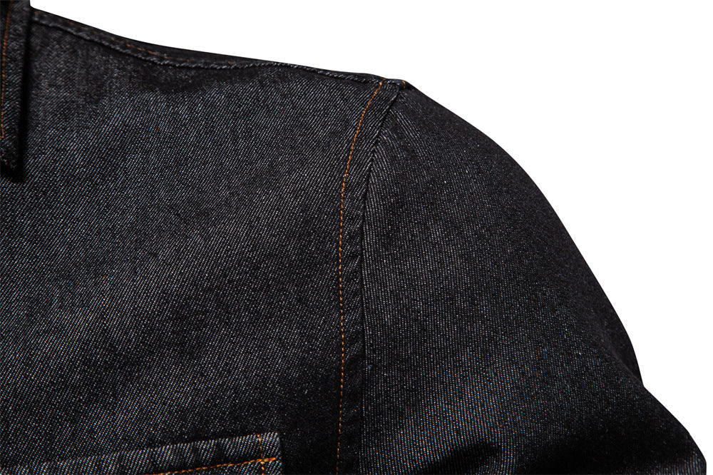 Men’s Washed Denim Shirt – Long Sleeve 100% Cotton Casual Button-Up Top | 6025