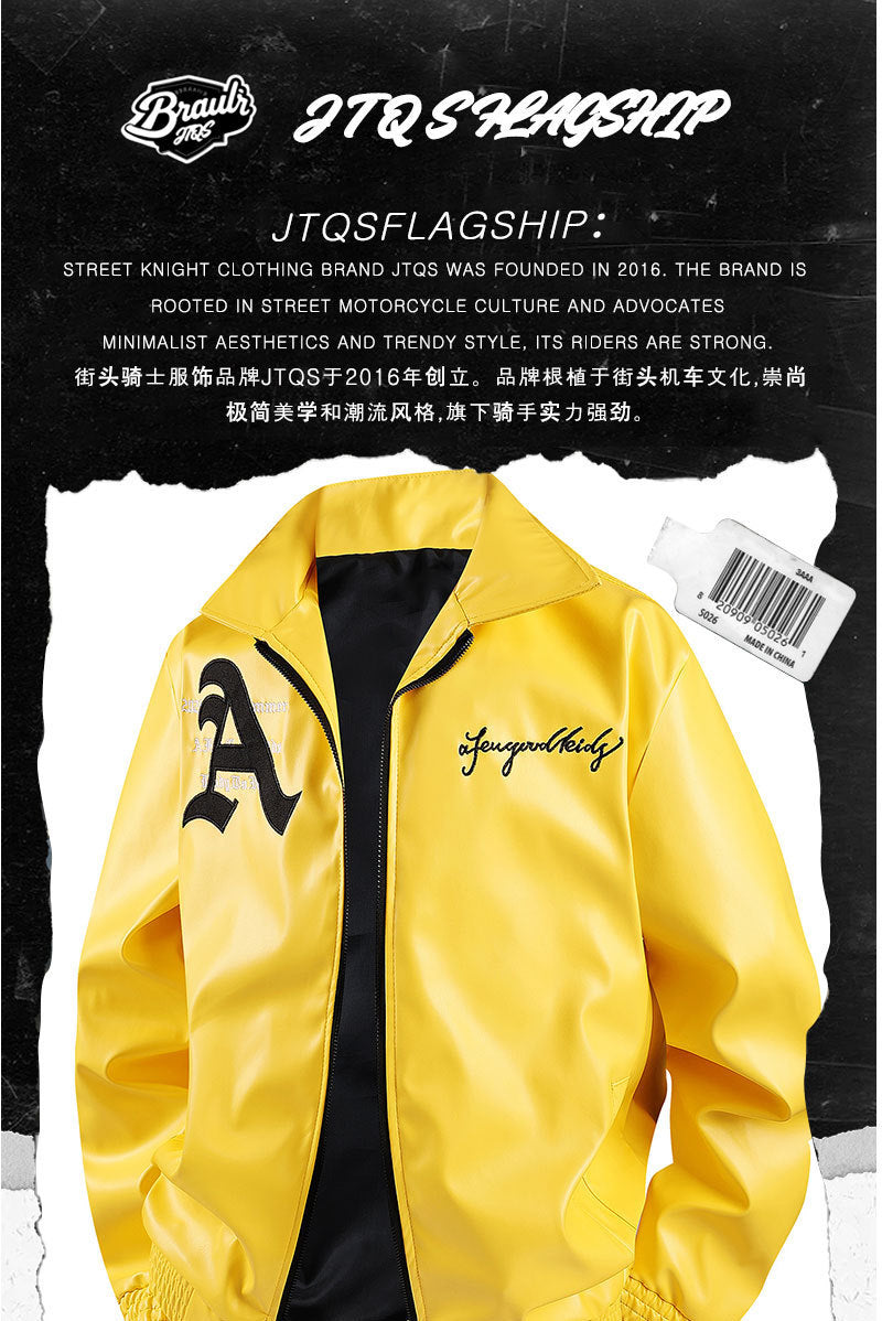 F1 Racing Style Embroidered PU Leather Jacket | Unisex Fleece-Lined Moto Coat | Vintage American Workwear Outerwear