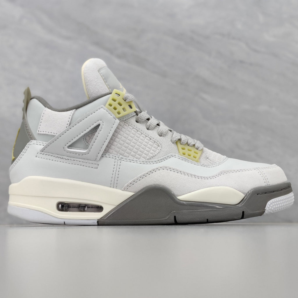 AJ4 Suede Grey High-Top Basketball Sneakers Unisex Cushioned Retro Trainers with Glow Sole & Toon Design
