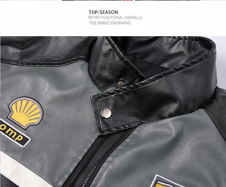 Men's PU Leather Moto Jacket | 2026 Korean Style Racing Coat | Waterproof Windproof Fleece-Lined Biker Outerwear