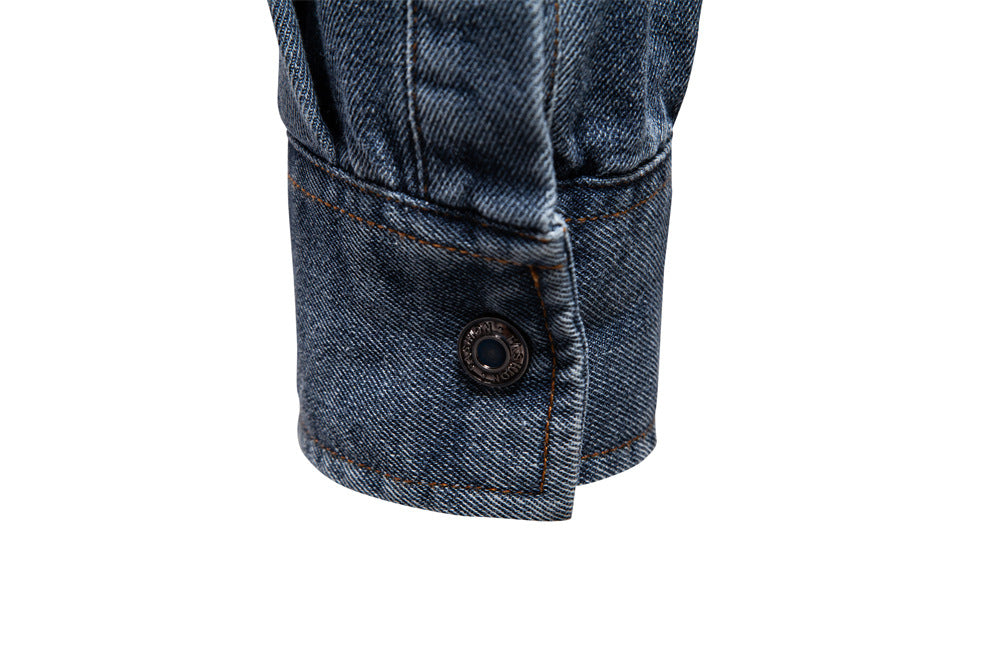 Men’s Washed Denim Shirt – Long Sleeve 100% Cotton Casual Button-Up Top | 6025