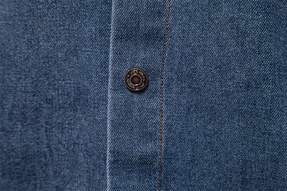 Men’s Washed Denim Shirt – Long Sleeve 100% Cotton Casual Button-Up Top | 6025