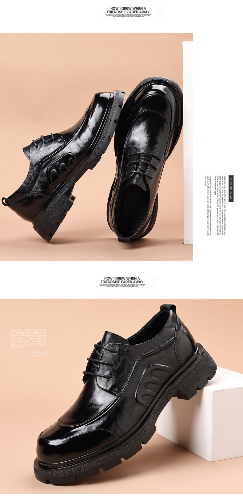 Men's Premium Full-Grain Leather Business Shoes | Thick Sole Oxfords with Breathable Pigskin Lining | Light Luxury Formal Footwear | 77027
