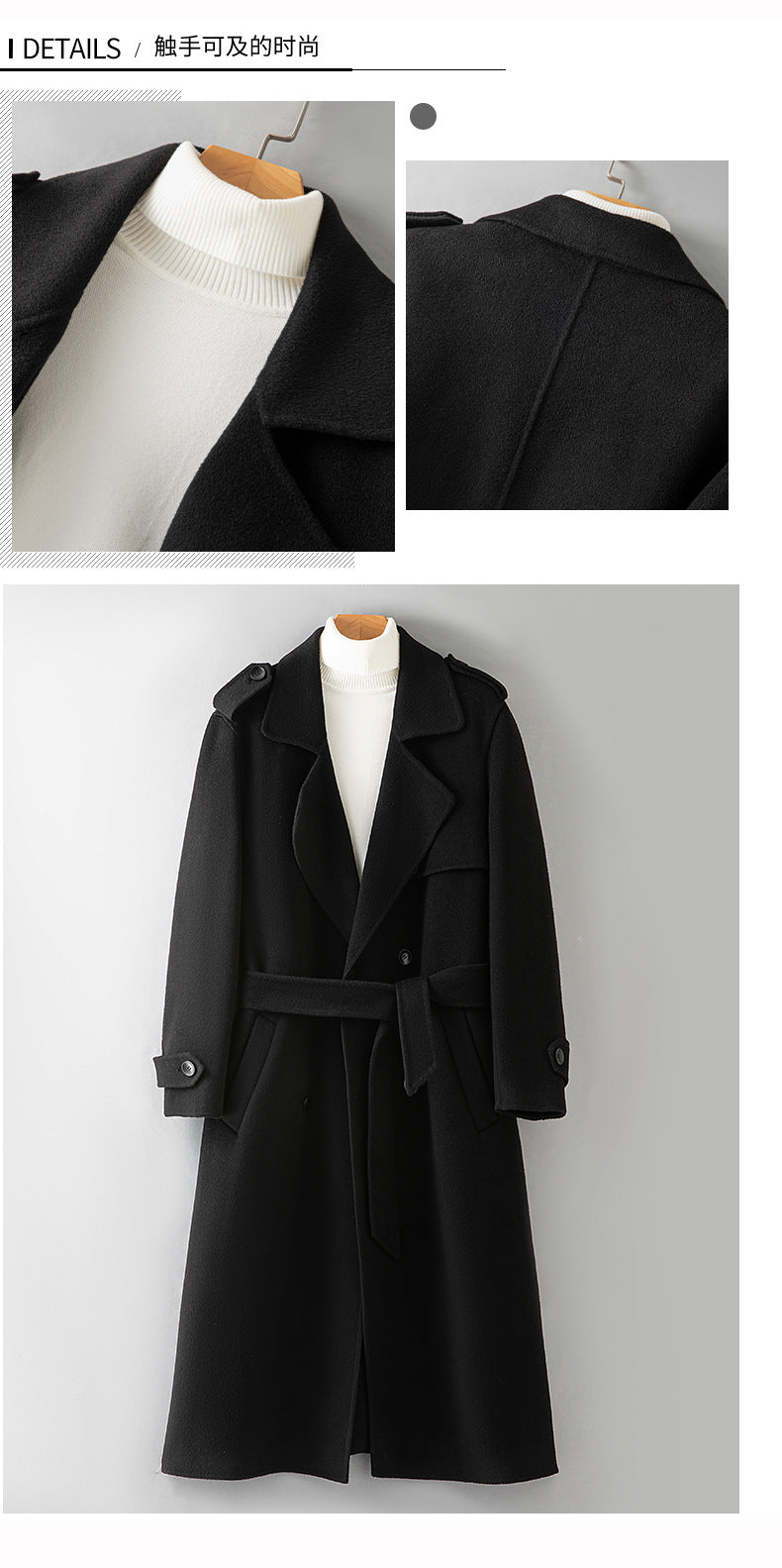 2026 New 100% Wool Double-Faced Long Coat | Men's Handcrafted Overcoat with Belt | Premium Knee-Length Winter Outerwear | 86740